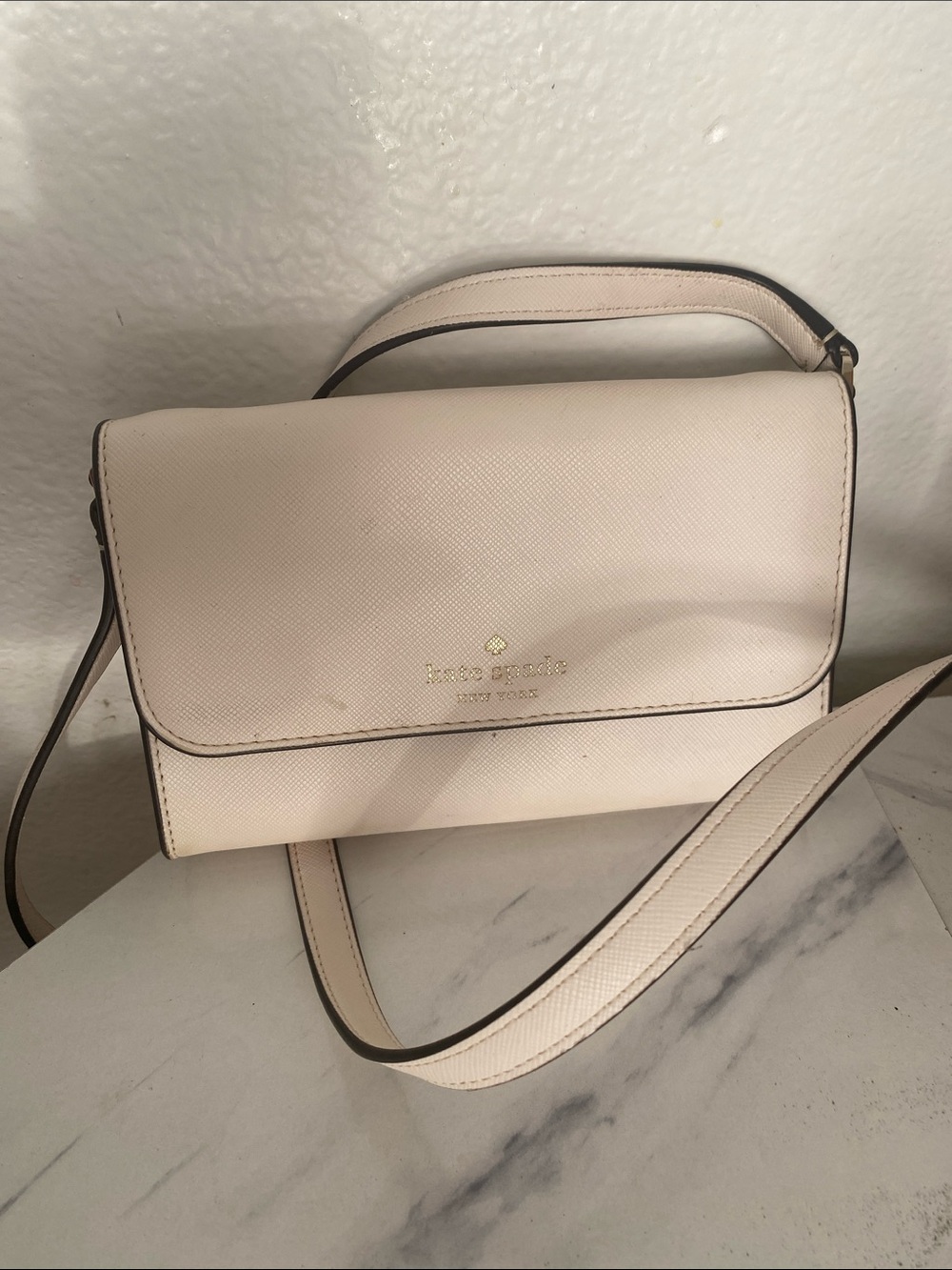 kate spade Blush Cream Leather Crossbody Bag with Gold Logo